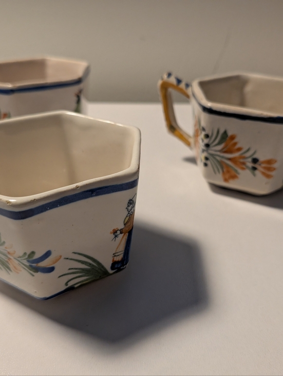 Henriot Quimper Other - Henriot Quimper France Hexagonal Espresso Set – 2 Cups & 2 Saucers – Breton Folk